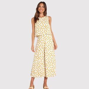 MVN The Label Women Jumpsuit Yellow Riley Floral Sleeveless Wide Leg Boho Medium